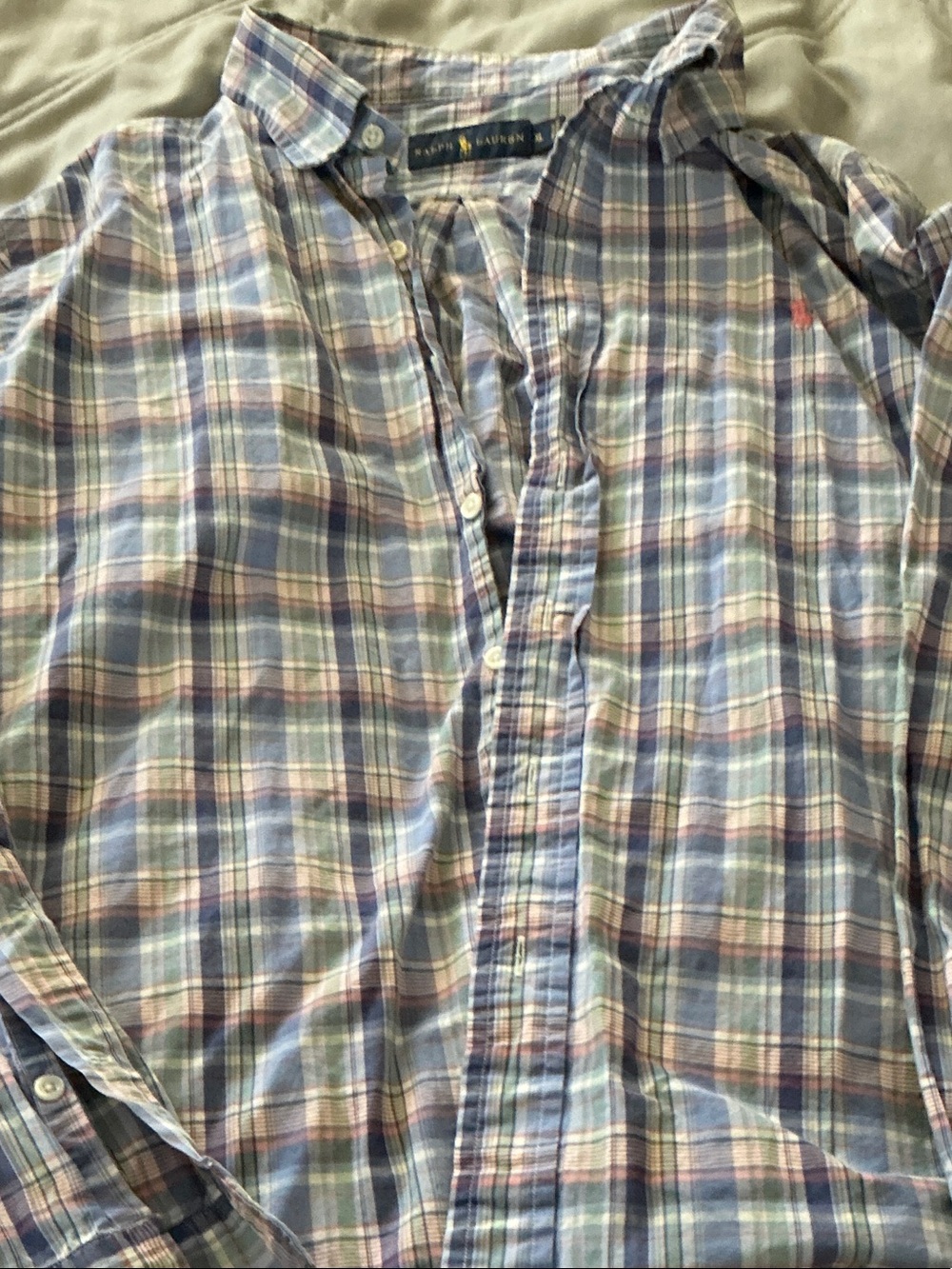 Ralph Lauren Pastel Plaid Button-Down Shirt in Blue and Pink XL